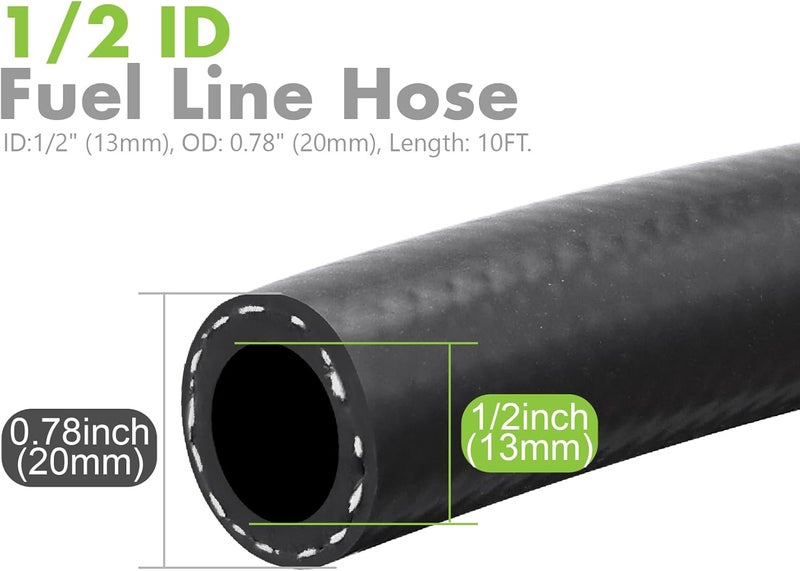 Jeemiter 1/2" ID (13mm) Fuel Line Hose 10FT - Heavy Duty SAE 30R7 NBR Rubber for Diesel, Gas & Oil - High Flow Kit with 10 Clamps for Truck, Marine, Industrial & Automotive Use - Image 5